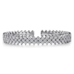 Elegant 21K White Gold Mesh Bangle with Diamonds