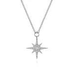 21K White Gold Diamond Starburst Pendant Necklace