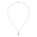 21K White Gold Diamond Starburst Pendant Necklace - Image 3