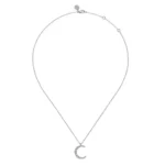 21K White Gold Graduating Diamond Moon Pendant Necklace - Image 2