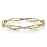 21K White-Yellow Twisted Rope and Diamond Bangle - Image 2