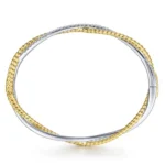 21K White-Yellow Twisted Rope and Diamond Bangle - Image 4