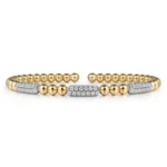 Luxury 21K Gold Diamond Pave Split Bangle – White & Yellow Gold