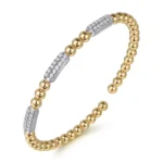 Luxury 21K Gold Diamond Pave Split Bangle – White & Yellow Gold - Image 3