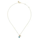 21K Yellow Gold Blue Topaz and Diamond Teardrop Pendant Necklace - Image 3