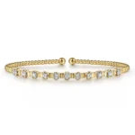 21K Yellow Gold Bujukan Bead Cuff Bracelet with Diamond Stations - Image 2