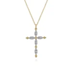 Graceful 21K Yellow Gold Diamond Cross Pendant Necklace