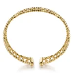 21K Yellow Gold Diamond Bujukan Bead Cuff Bangle - Image 4