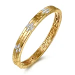 21K Yellow Gold Diamond Station Bangle Bracelet - Image 3