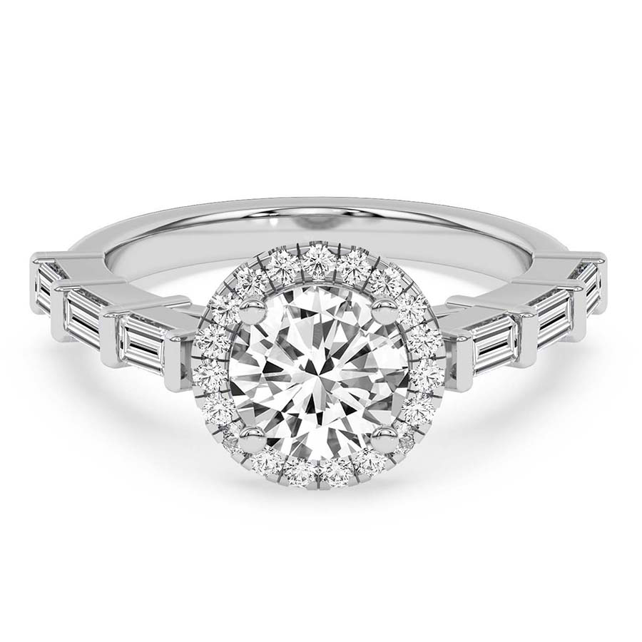 AFDRE37604-A01 White Gold Rachel Halo Side Stone Lab Diamond Ring - Image 1