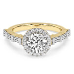 Yellow Gold Rachel Halo Side Stone Lab Diamond Ring - Image 2