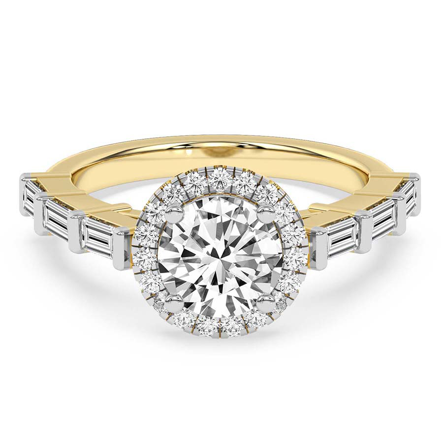 AFDRE37604-A02 Yellow Gold Rachel Halo Side Stone Lab Diamond Ring - Image 1