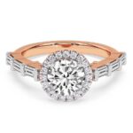 Classic Halo Side Stone Ring in Rose Gold