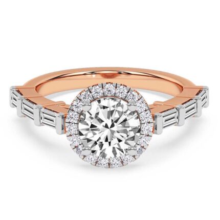 Classic Halo Side Stone Ring in Rose Gold