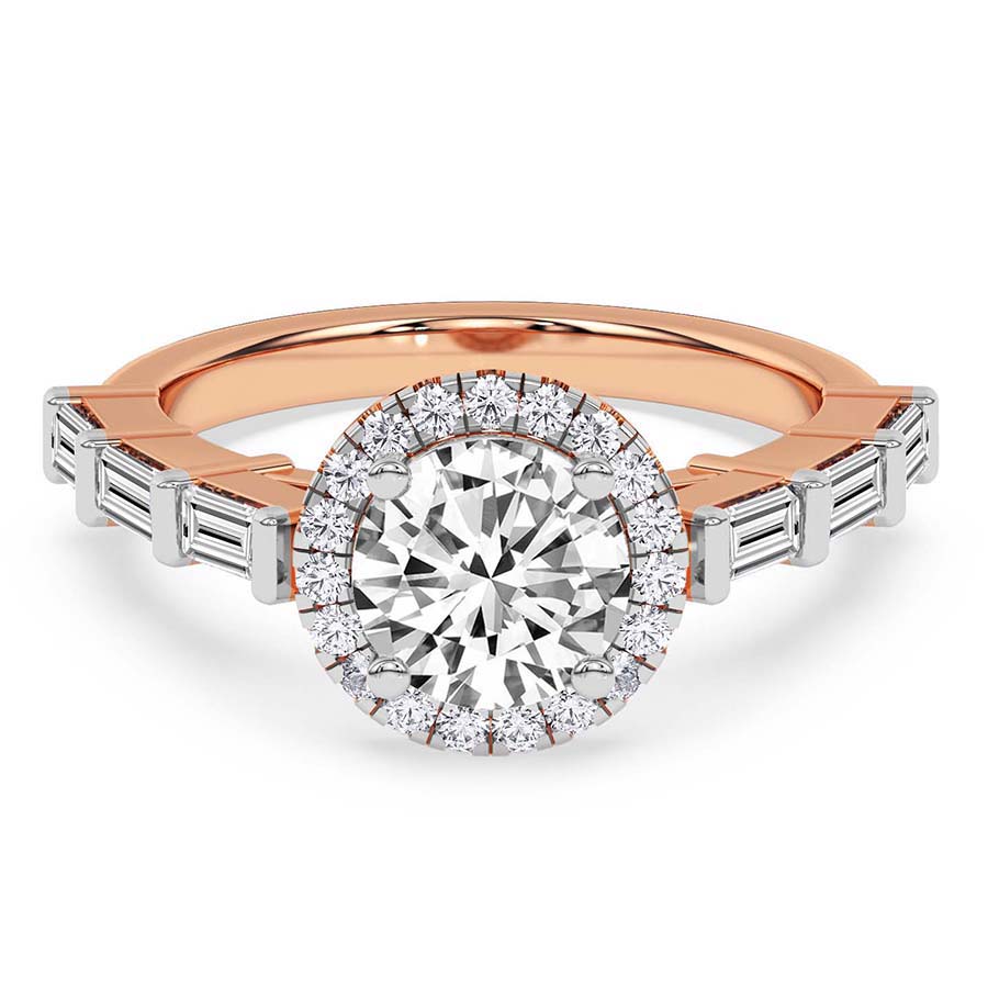 AFDRE37604-A03 Classic Halo Side Stone Ring in Rose Gold - Image 1