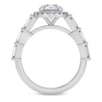 White Gold Rachel Halo Side Stone Lab Diamond Ring - Image 3