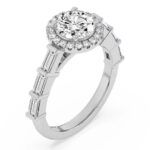 White Gold Rachel Halo Side Stone Lab Diamond Ring - Image 4