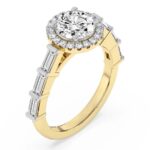 Yellow Gold Rachel Halo Side Stone Lab Diamond Ring - Image 5