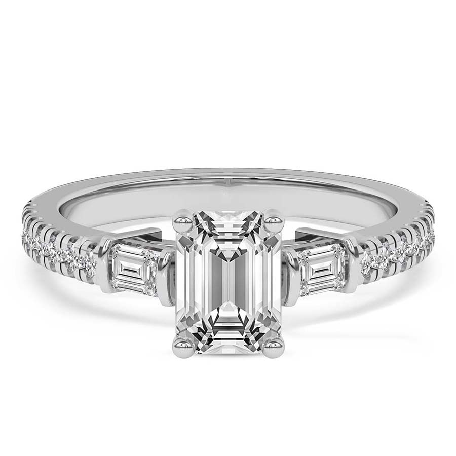 AFDRE40204-D49_EMERALD White Gold Opalina Charm Side Stone Lab Diamond Ring - Image 1