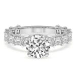 White Gold Giselle Side Emerald Lab Diamond Ring