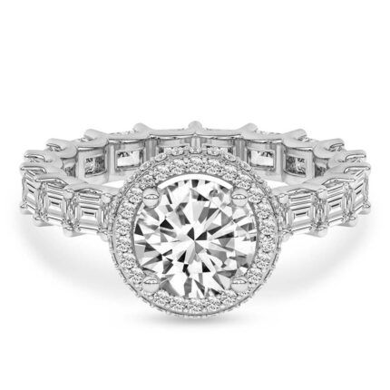 White Gold Amaryllis Side Emerald Lab Diamond Ring