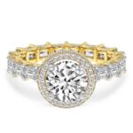 Yellow Gold Amaryllis Side Emerald Lab Diamond Ring - Image 2