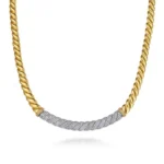 Bujukan Pave - 21K White Yellow Gold Bujukan Diamond Bar Necklace