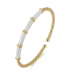 Modern Bujukan Bar Bangle in 21K Yellow Gold and White Enamel - Image 3