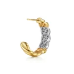 Bujukan Pave - 21K White Yellow Gold Bujukan Diamond J Hoop Stud Earrings - Image 2